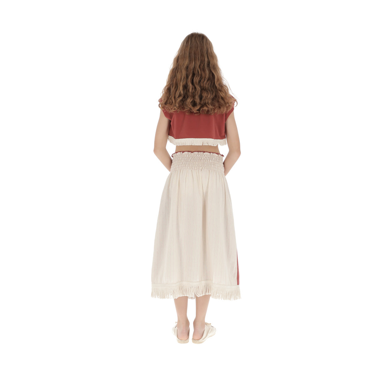 Girls White Stripes Cotton Skirt