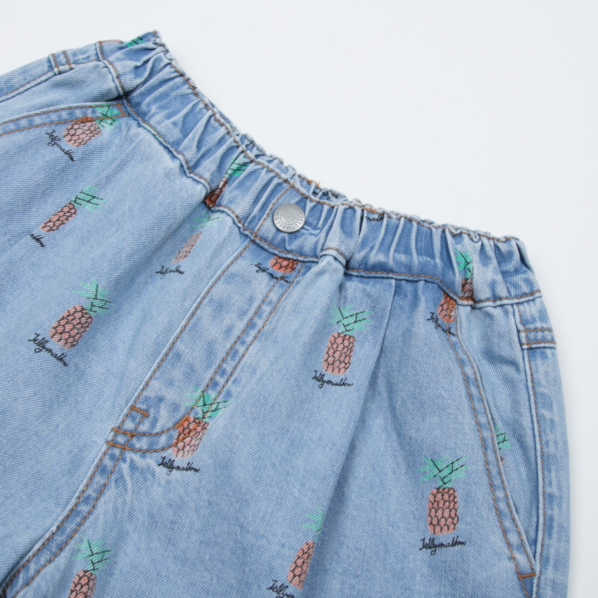 Girls Light Blue Printed Denim Shorts