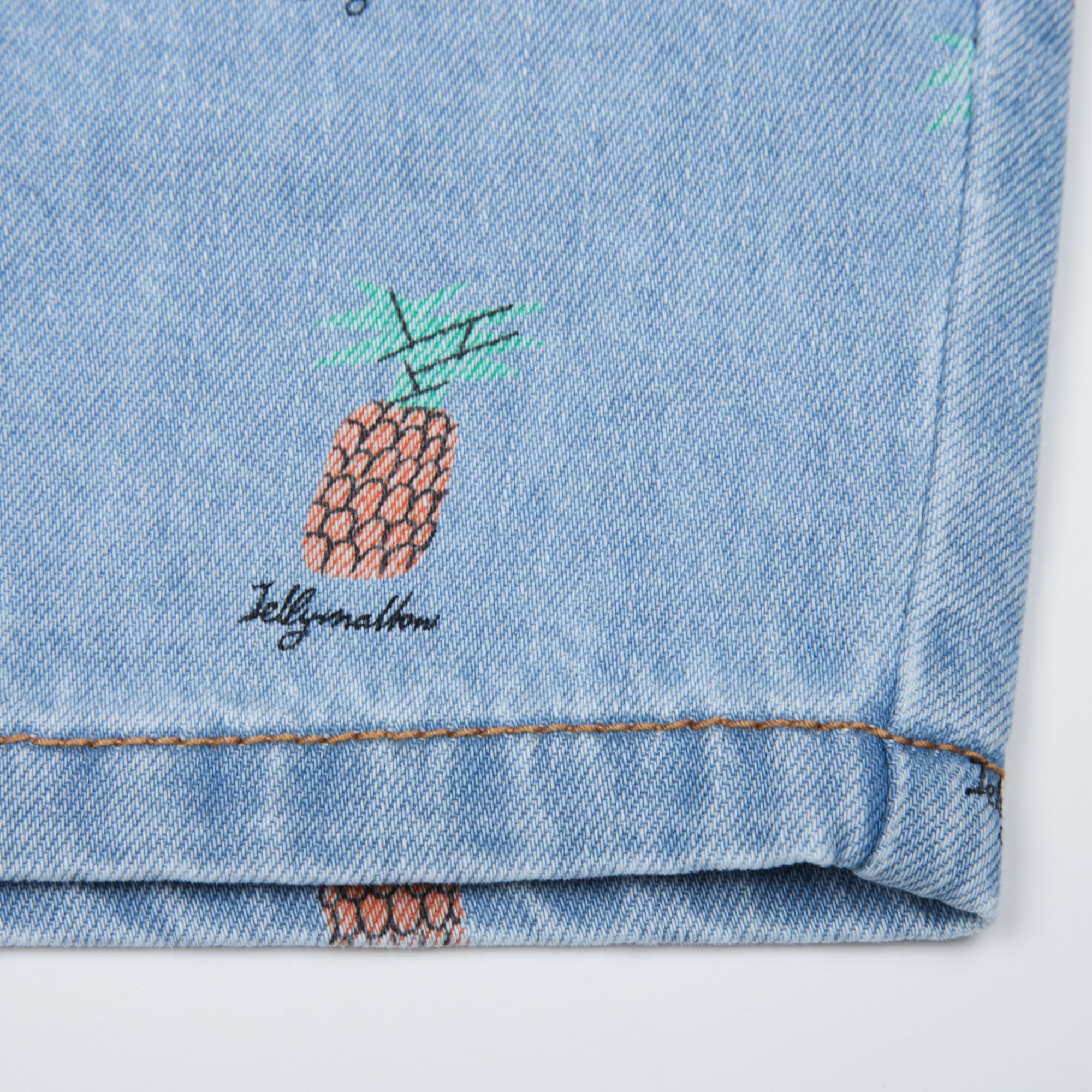 Girls Light Blue Printed Denim Shorts