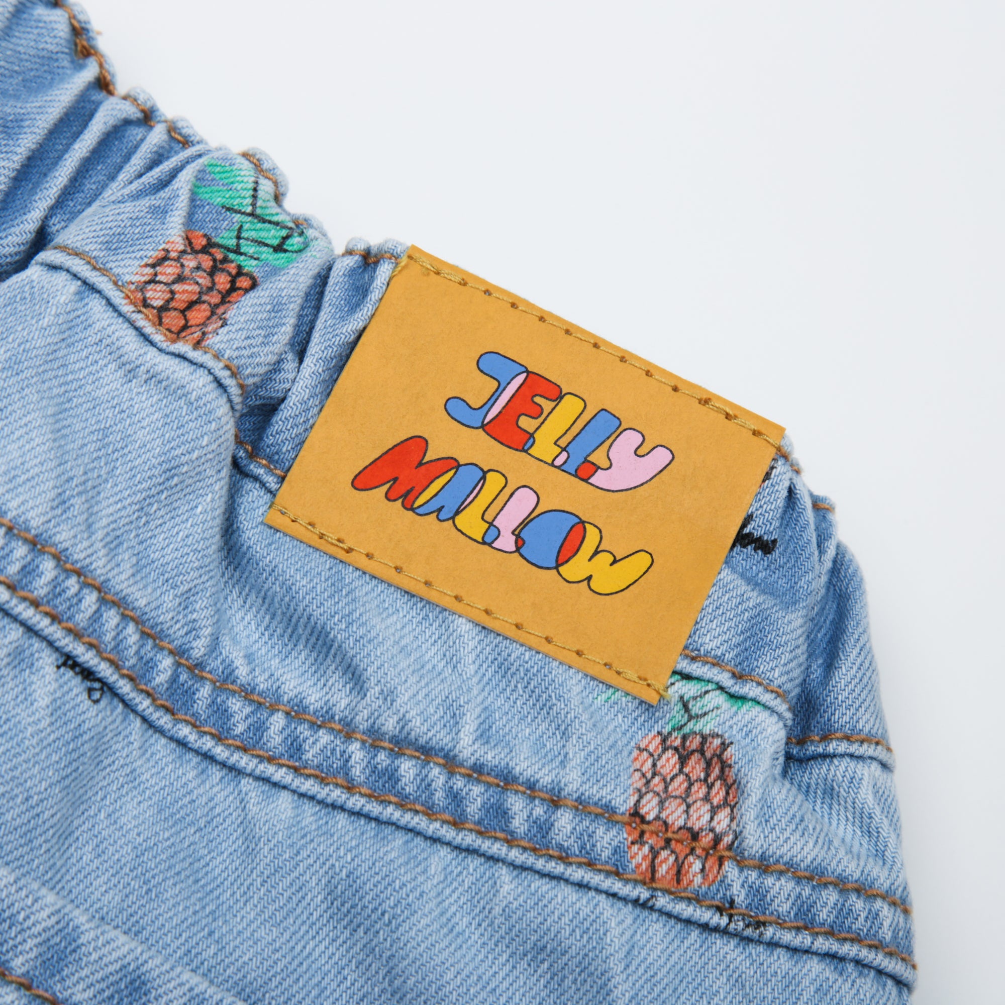 Girls Light Blue Printed Denim Shorts
