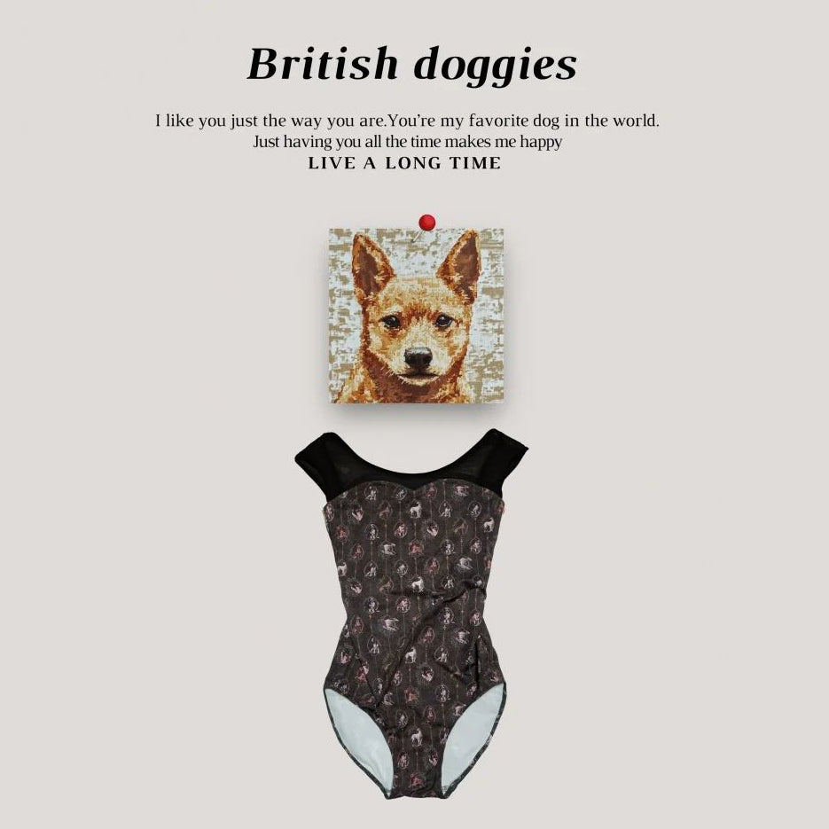 Girls Brown"British doggies/Plie/Brown"Ballet Onesies