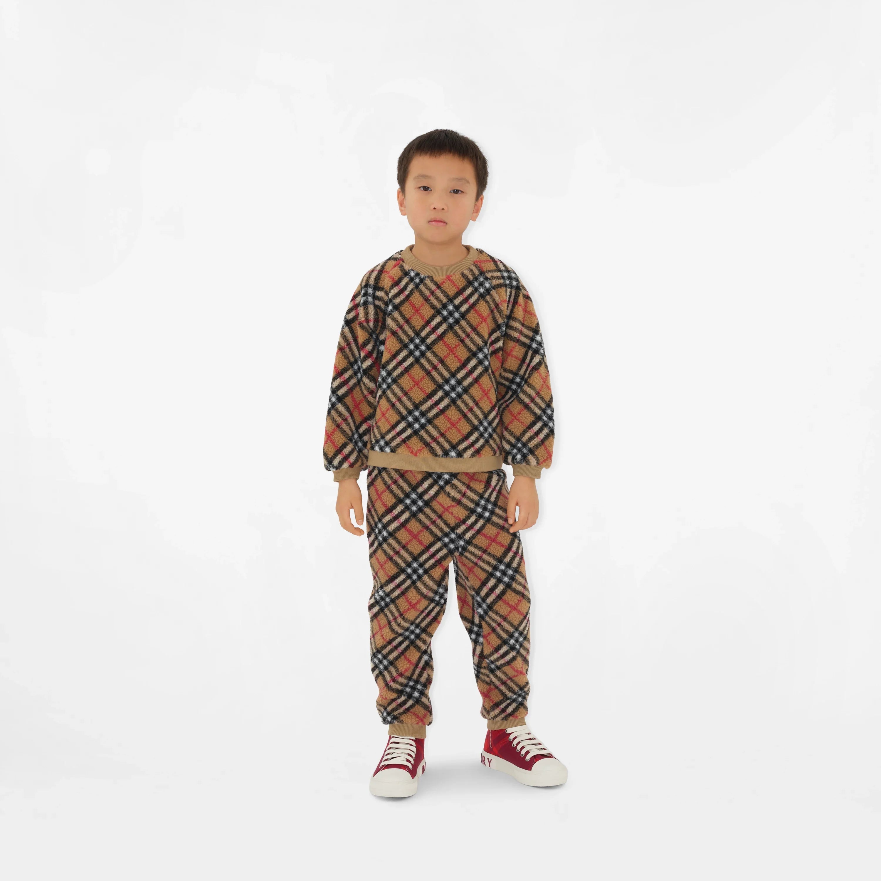 Kids Archive Check Fleece Sweatshirt in Beige