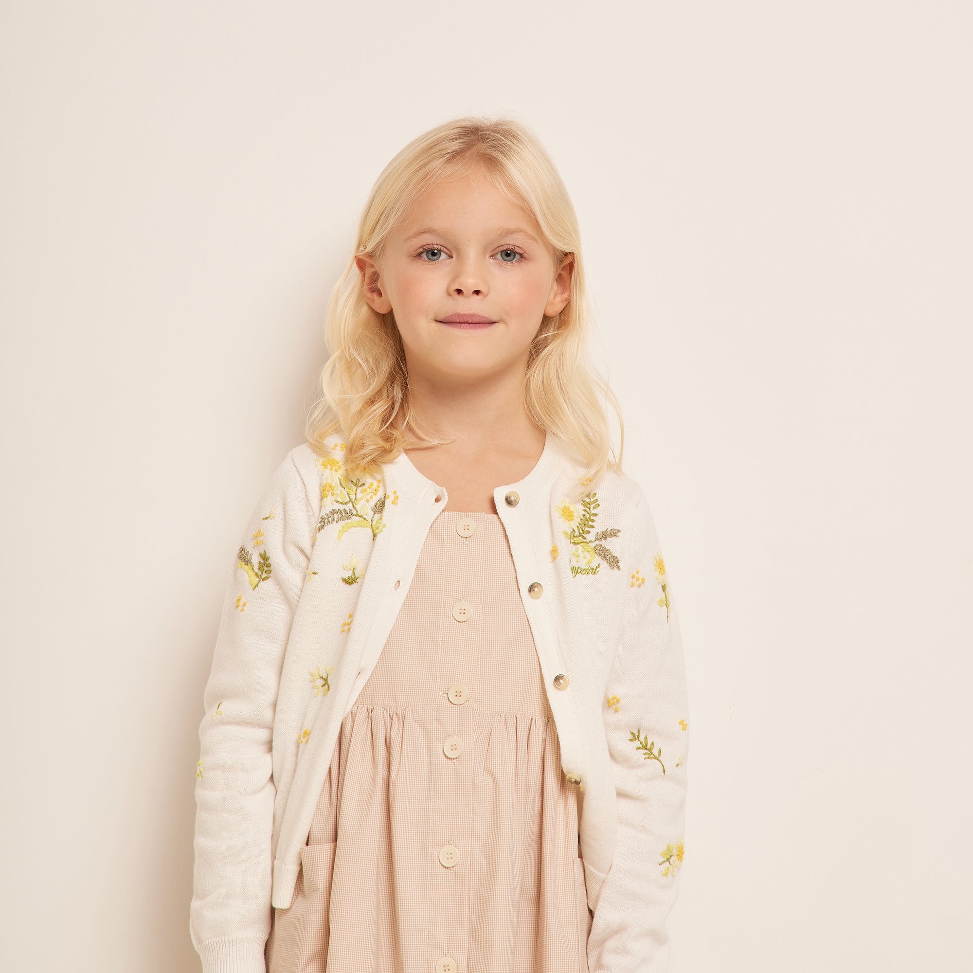 Girls Beige Check Cotton Dress