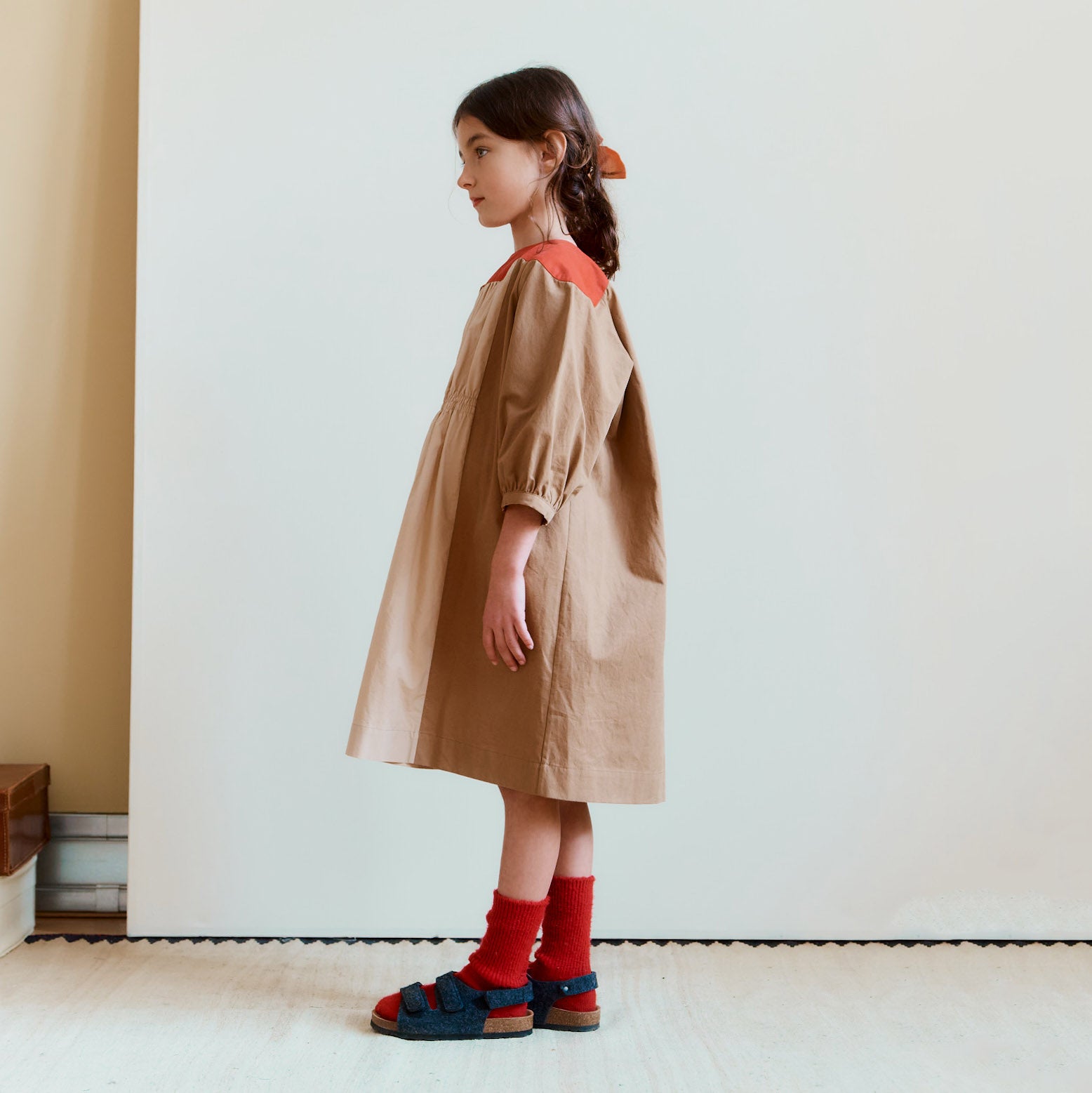 Girls Camel Cotton Dress