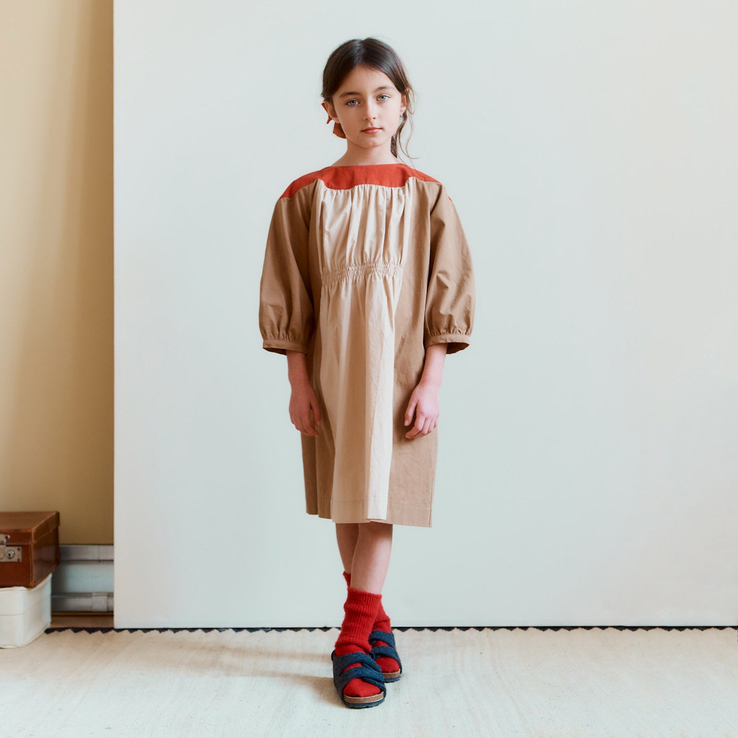Girls Camel Cotton Dress