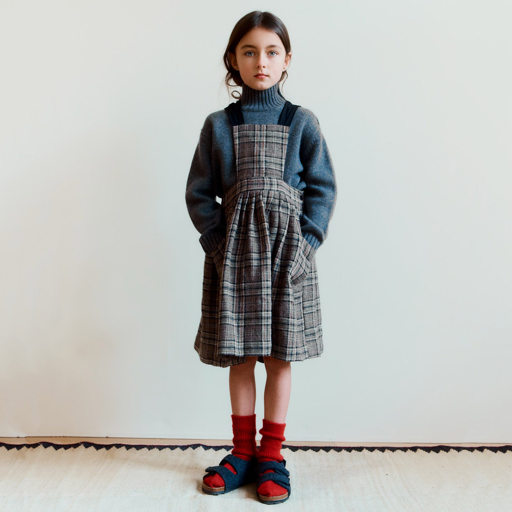Girls Brown Check Strap Dress
