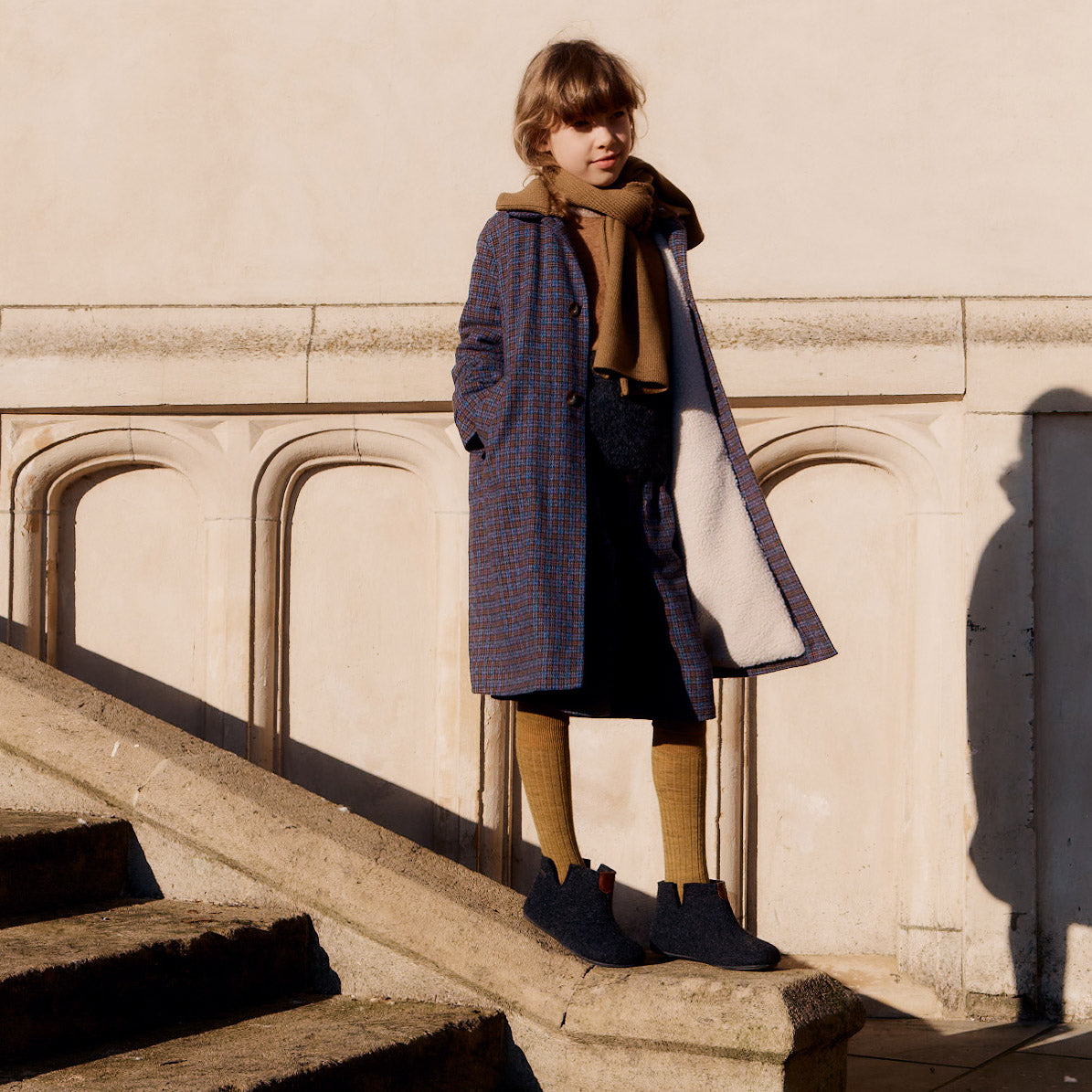 Girls Blue Check Coat