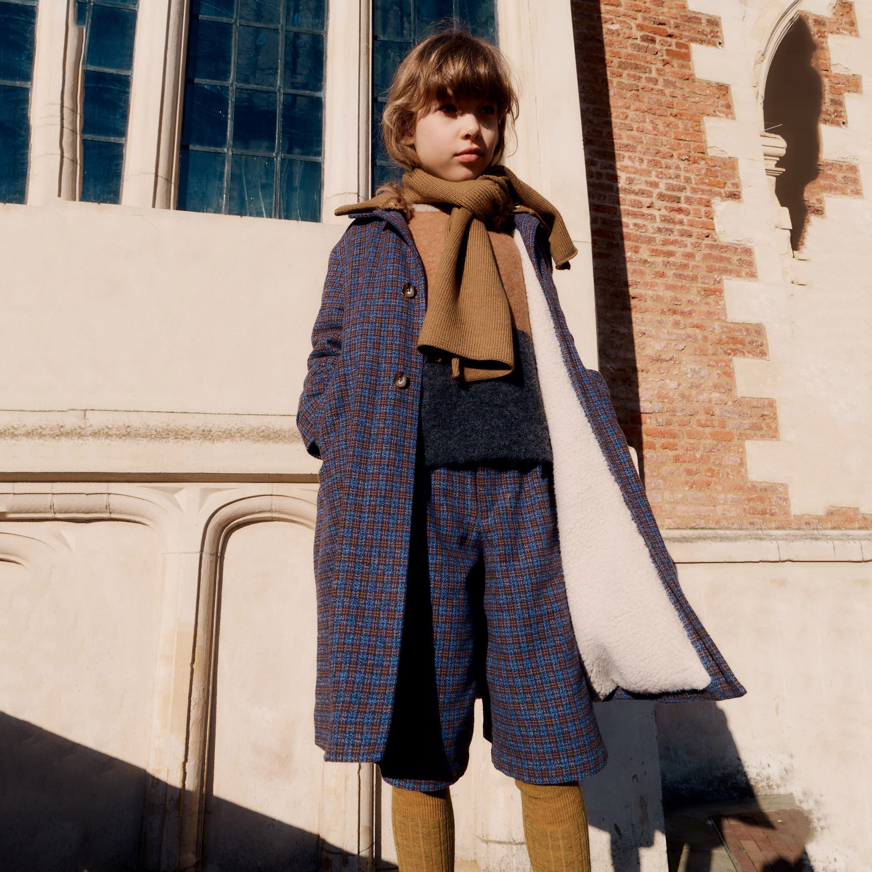 Girls Blue Check Coat