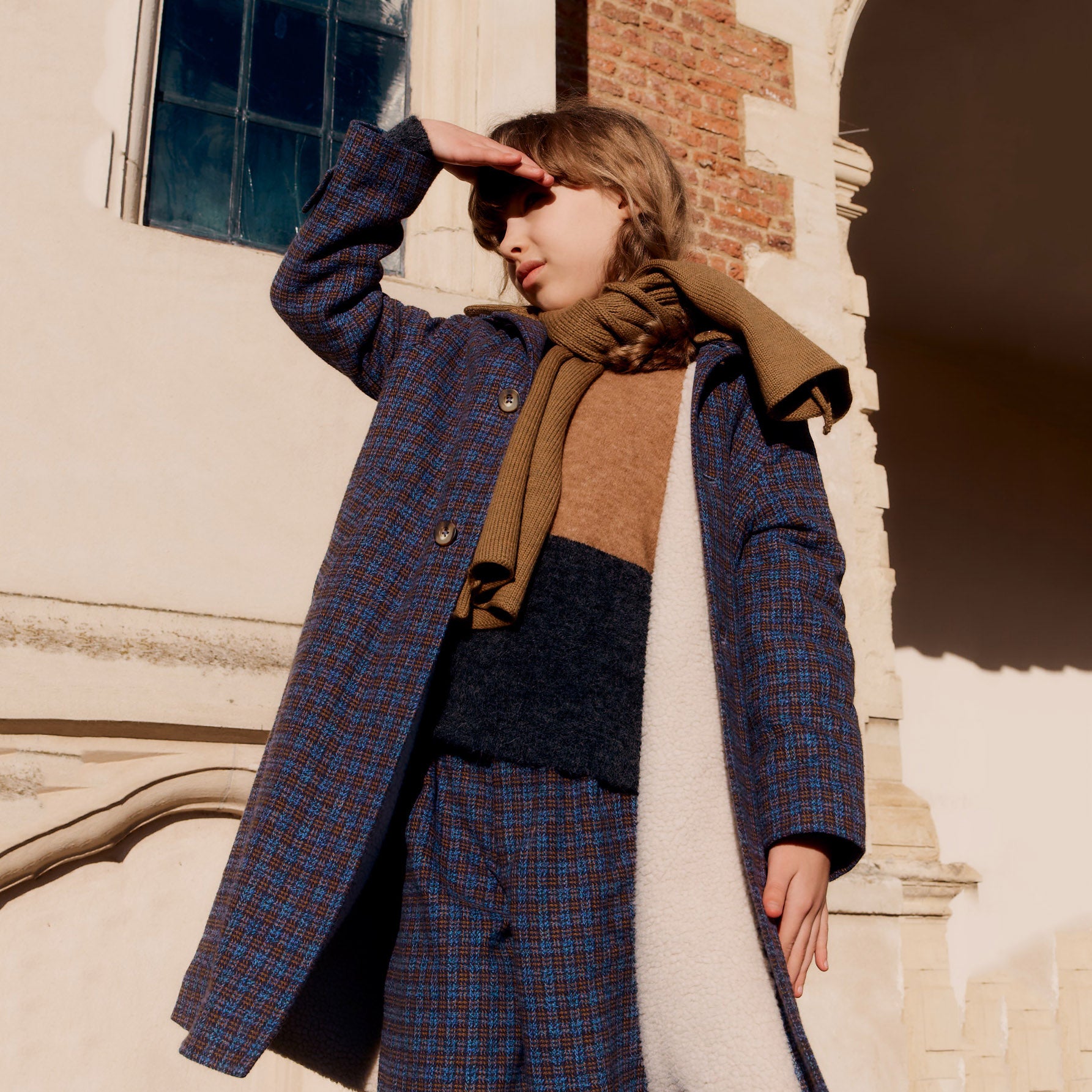 Girls Blue Check Coat