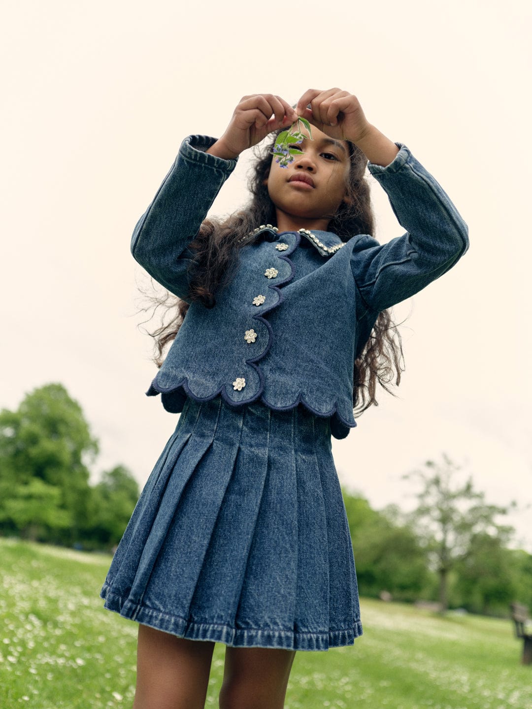 Self Portrait Girls Denim Jacket in Blue