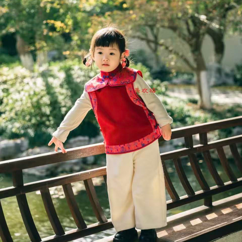 女童红色"福棠"羊毛马甲