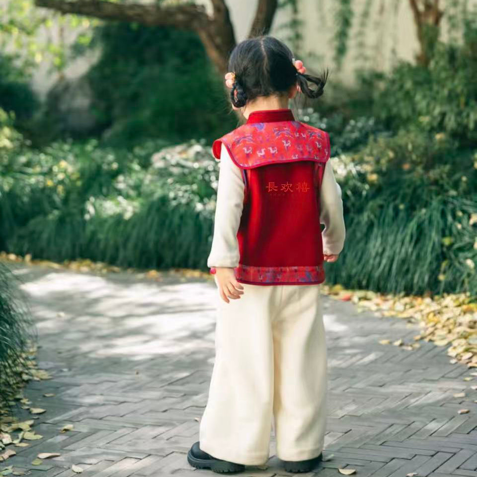 女童红色"福棠"羊毛马甲