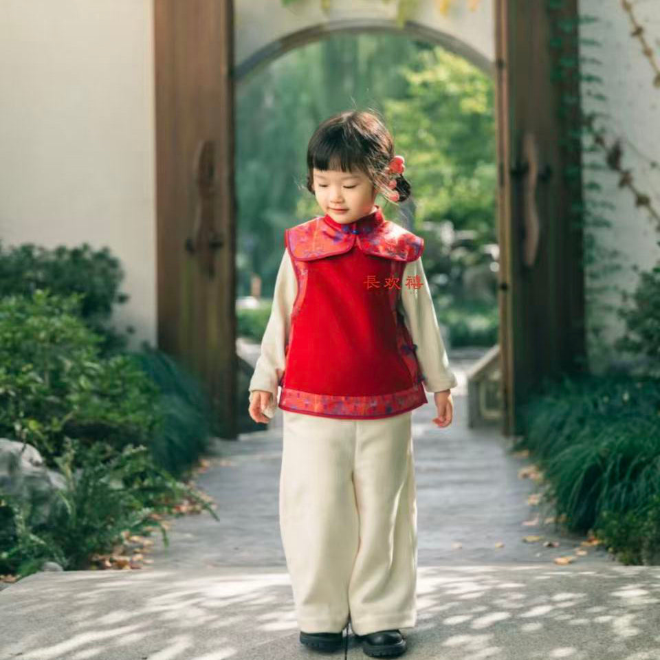 女童红色"福棠"羊毛马甲