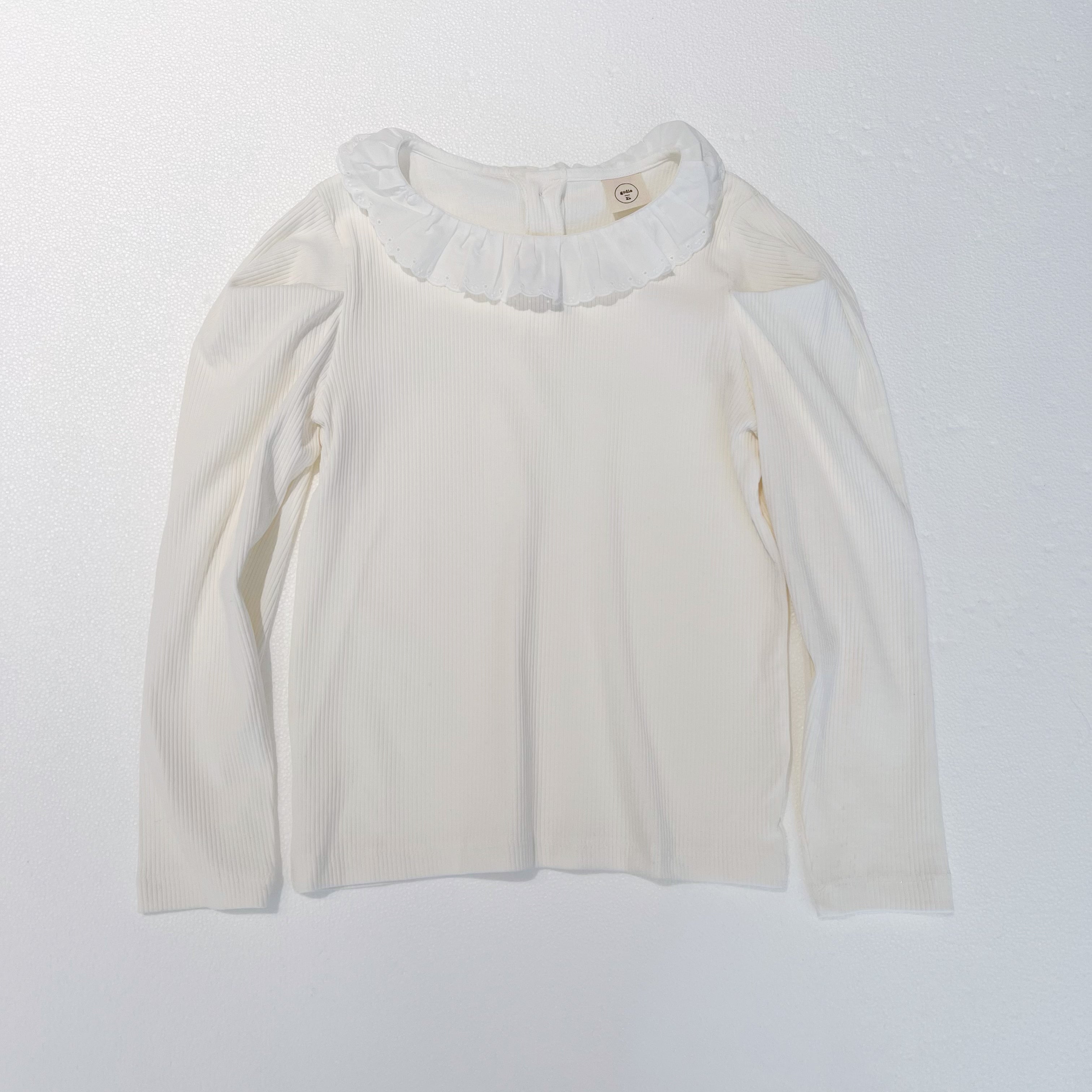 Girls White Ruffled Cotton T-Shirt