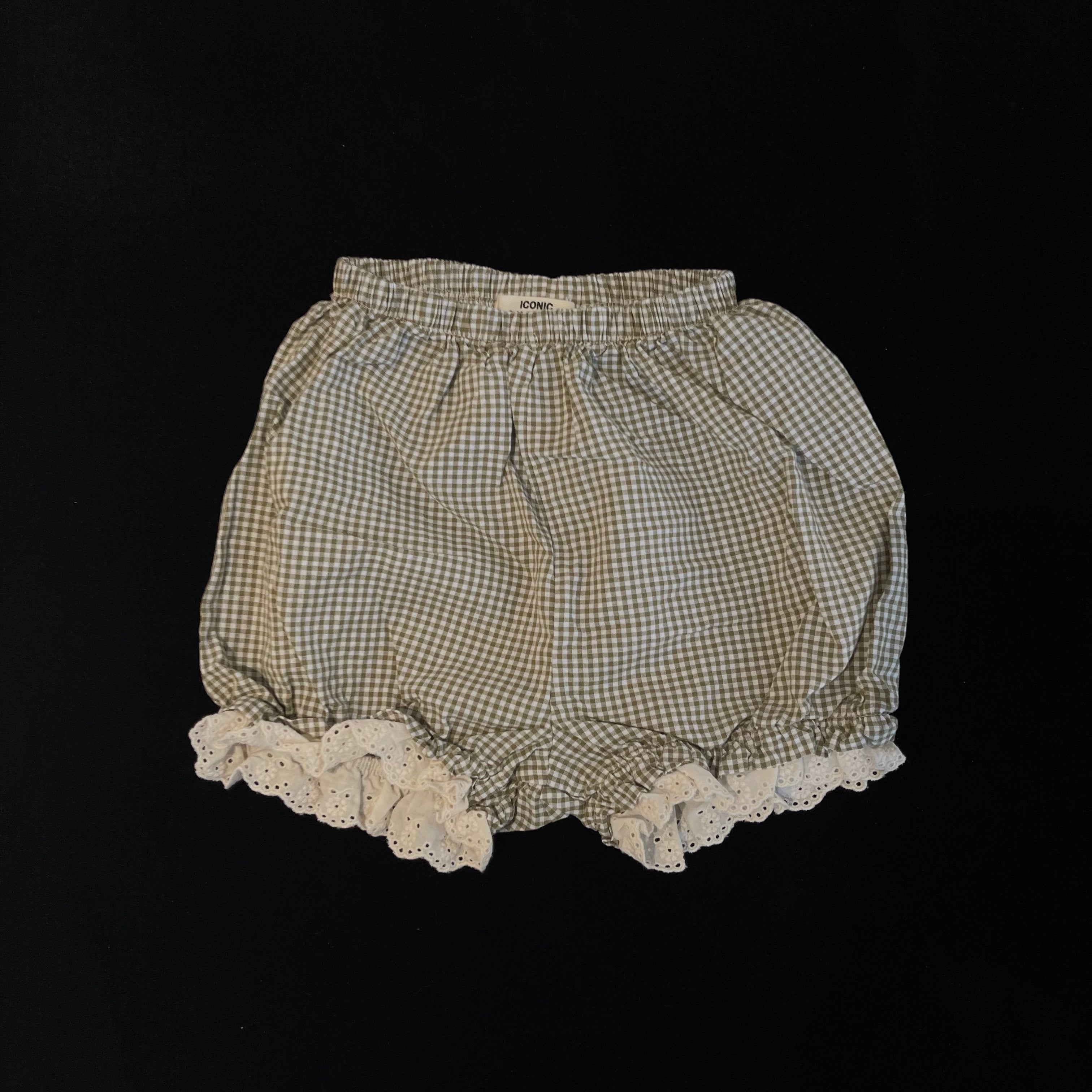 Girls Light Green Check Cotton Shorts
