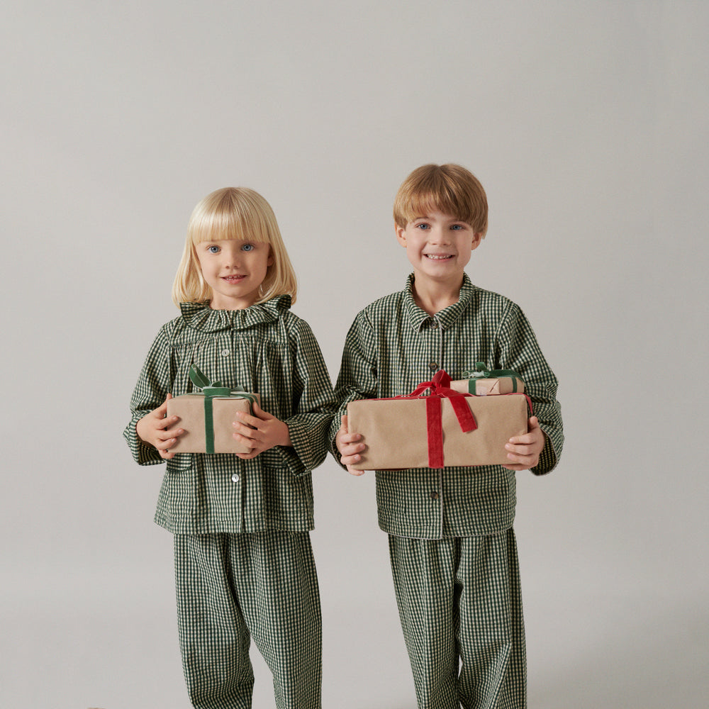 Boys & Girls Green Check Cotton Nightwear Set