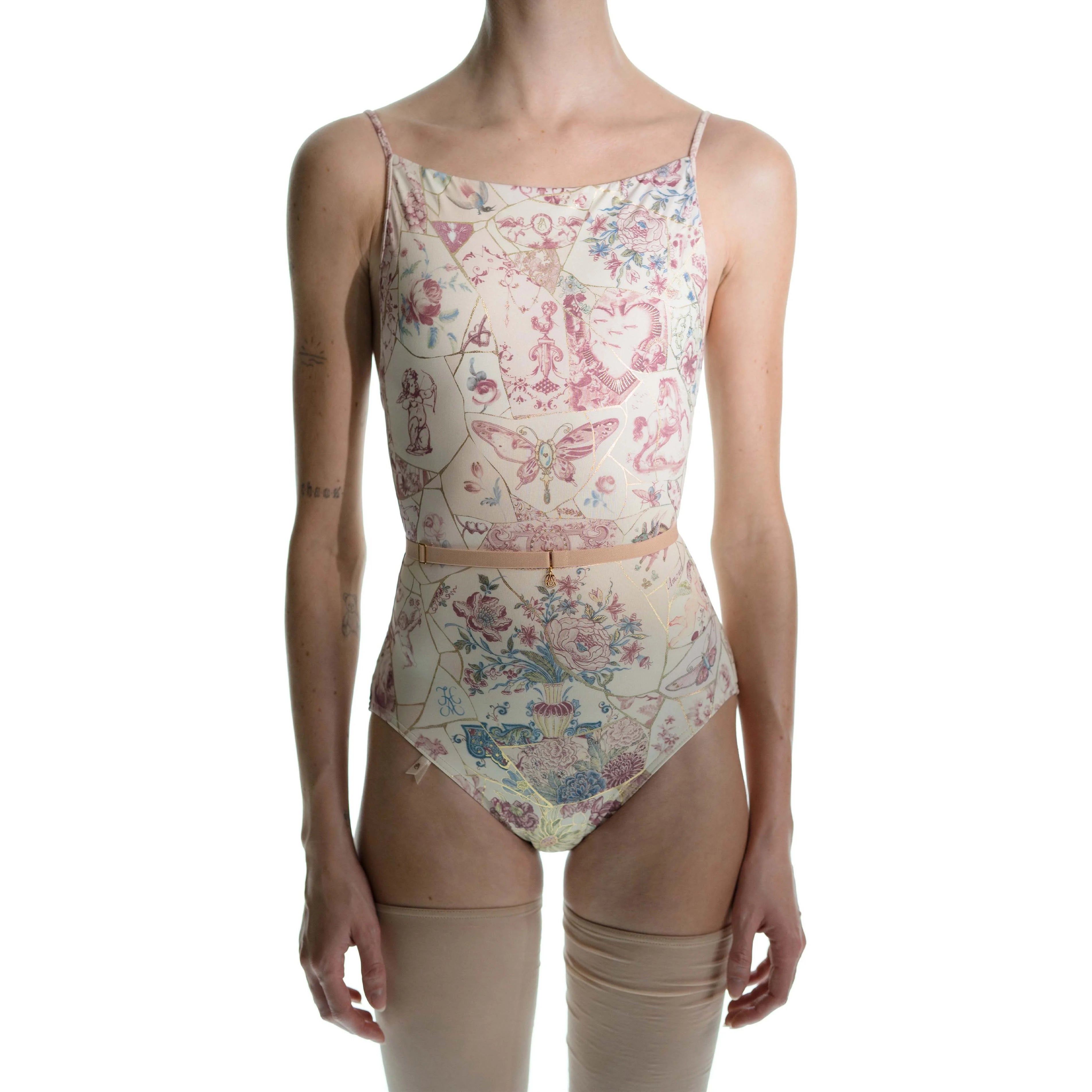 Women Multicolor "KINTSUGI" Ballet Onesies(261LE04VL/multicolor burgundy)