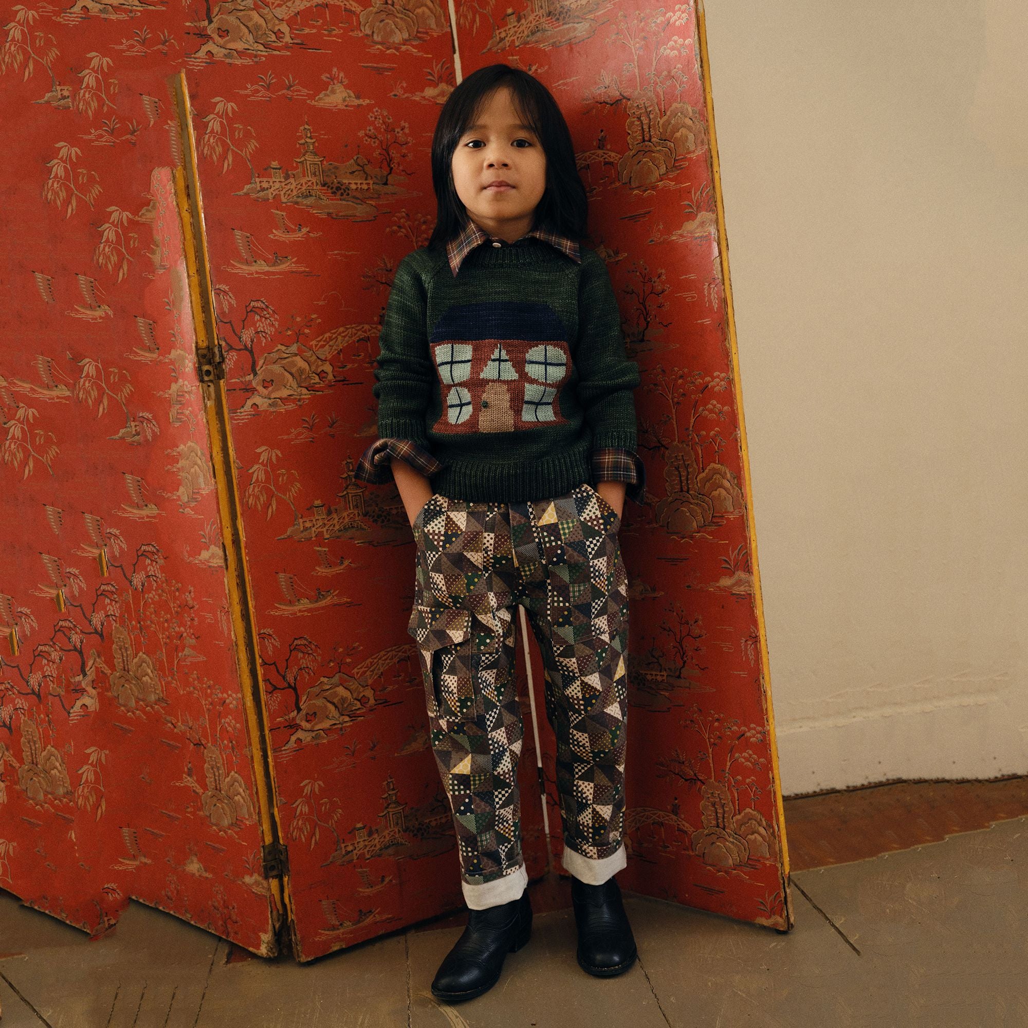 Boys & Girls Green House Jacquard Wool Sweater