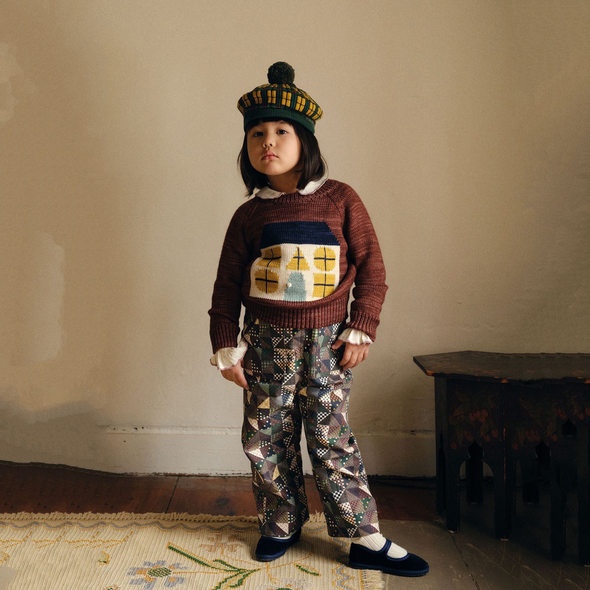 Boys & Girls Brick Red House Jacquard Wool Sweater