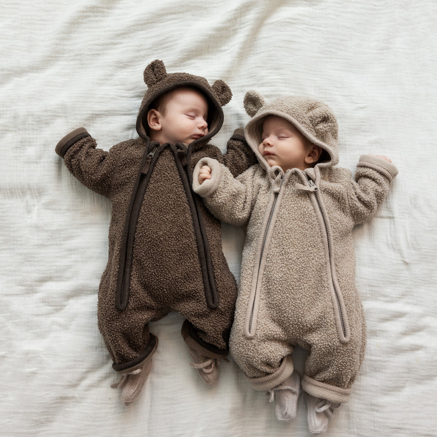 Baby Boys & Girls Beige Fleece Babysuit