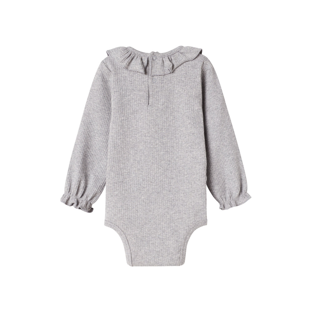 Baby Girls Grey Ruffled Cotton Babysuit
