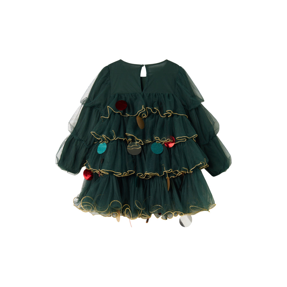 Girls Green Long-sleeved Tulle Dress