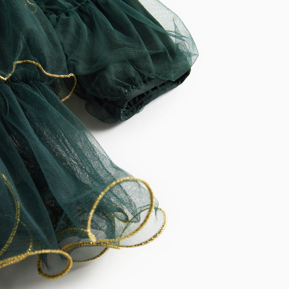 Girls Green Long-sleeved Tulle Dress