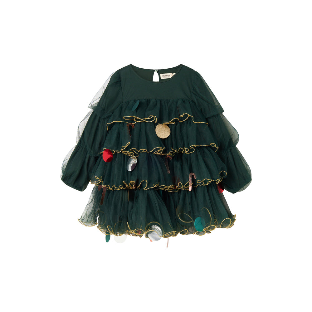 Girls Green Long-sleeved Tulle Dress