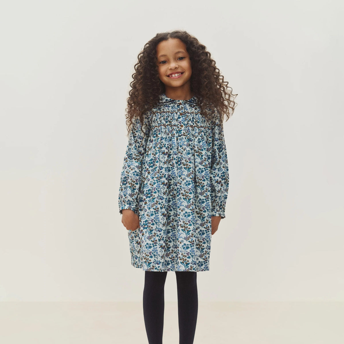 Girls Blue Floral Cotton Dress