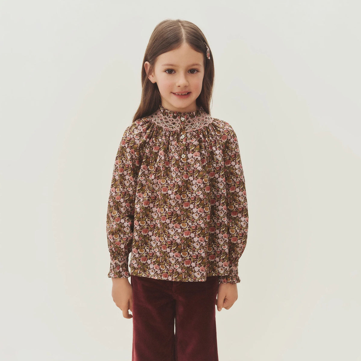 Girls Green Floral Cotton Blouse