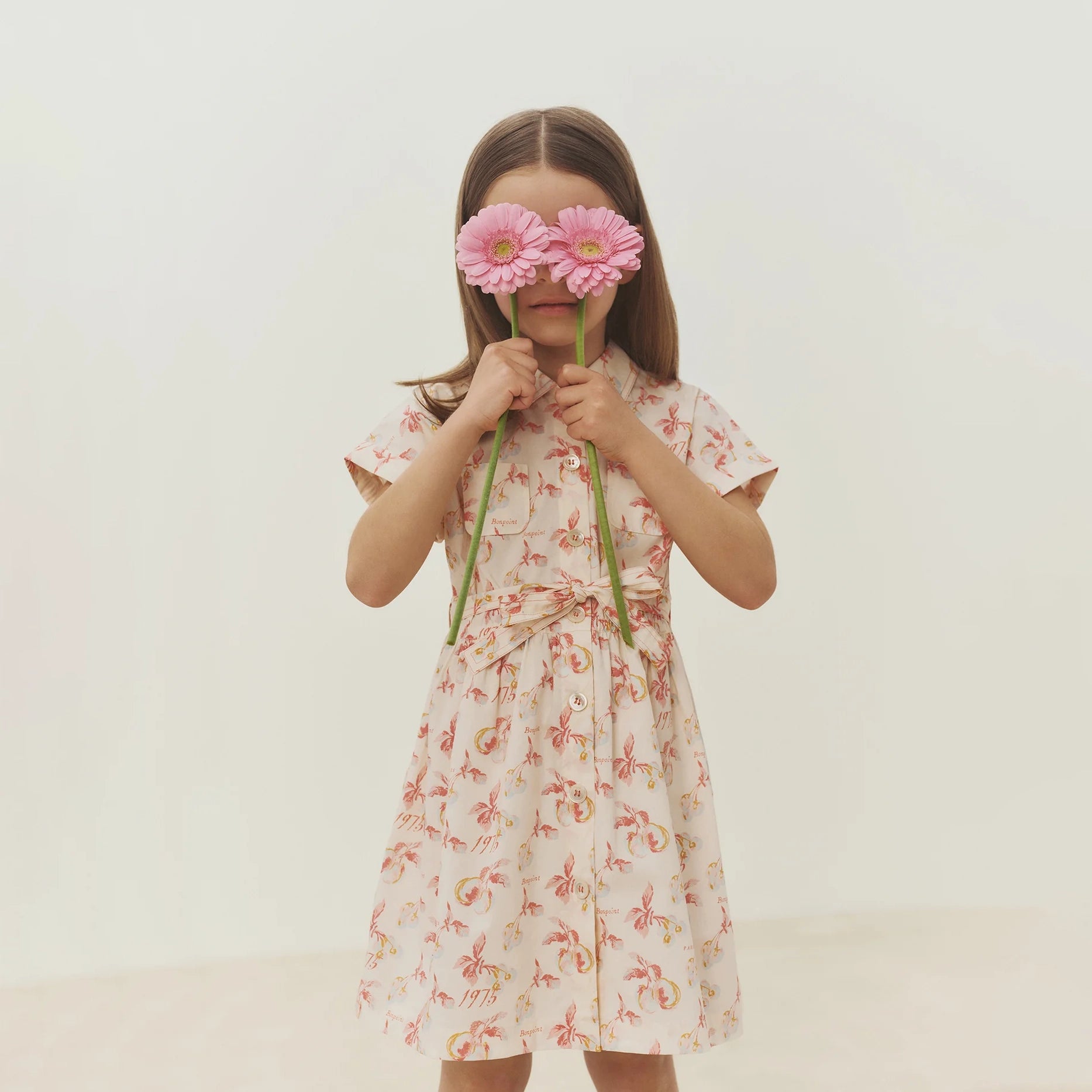 Girls Pink Cherry Printed Cotton Dress