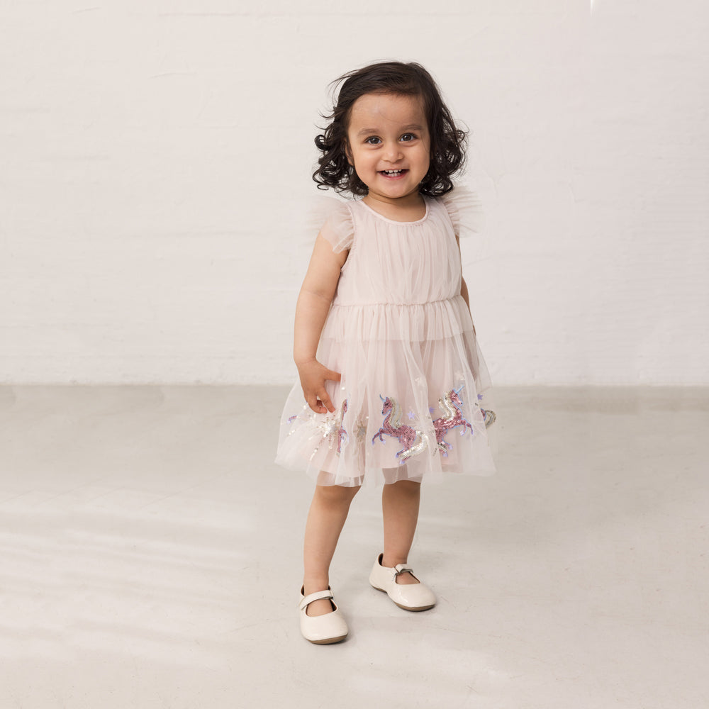 Baby Girls Light Pink Unicorn Sequin Tulle Dress