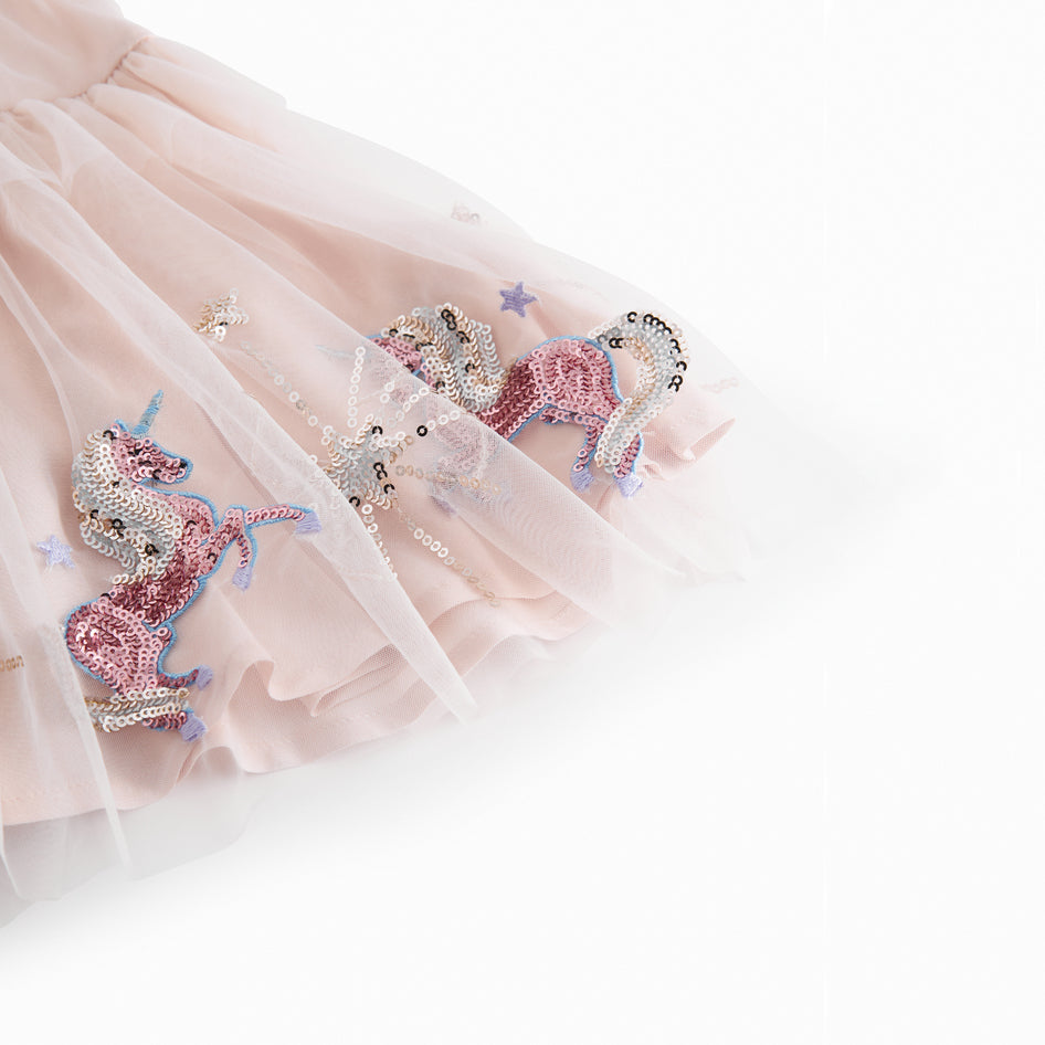 Baby Girls Light Pink Unicorn Sequin Tulle Dress