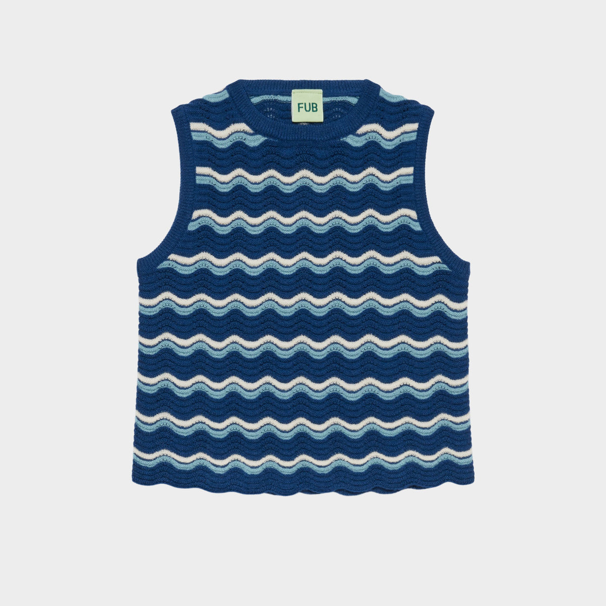 Girls Dark Blue Wave Pointelle Wool Vest