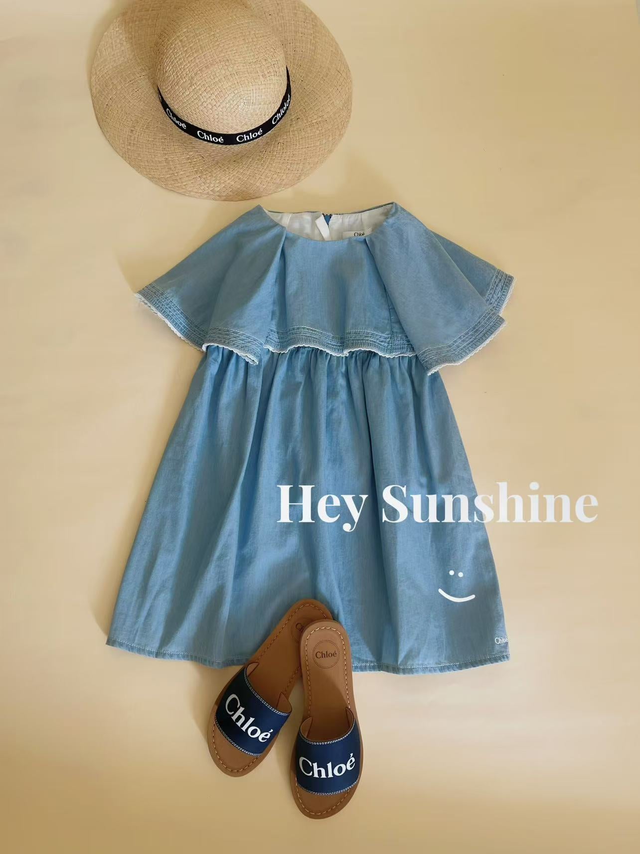 Girls Blue Ruffled Denim Dress