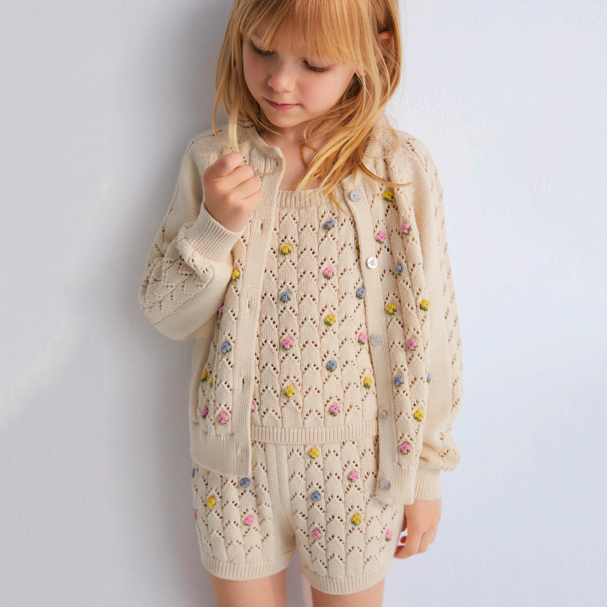 Girls Ivory Cotton Knit Vest