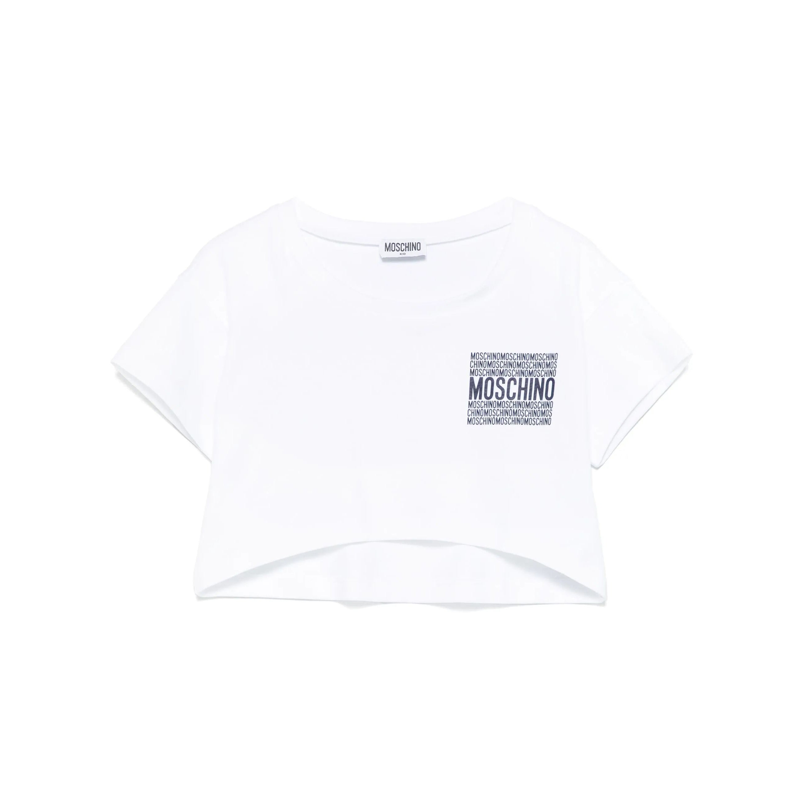 Girls White Printed Logo Cotton T-Shirt