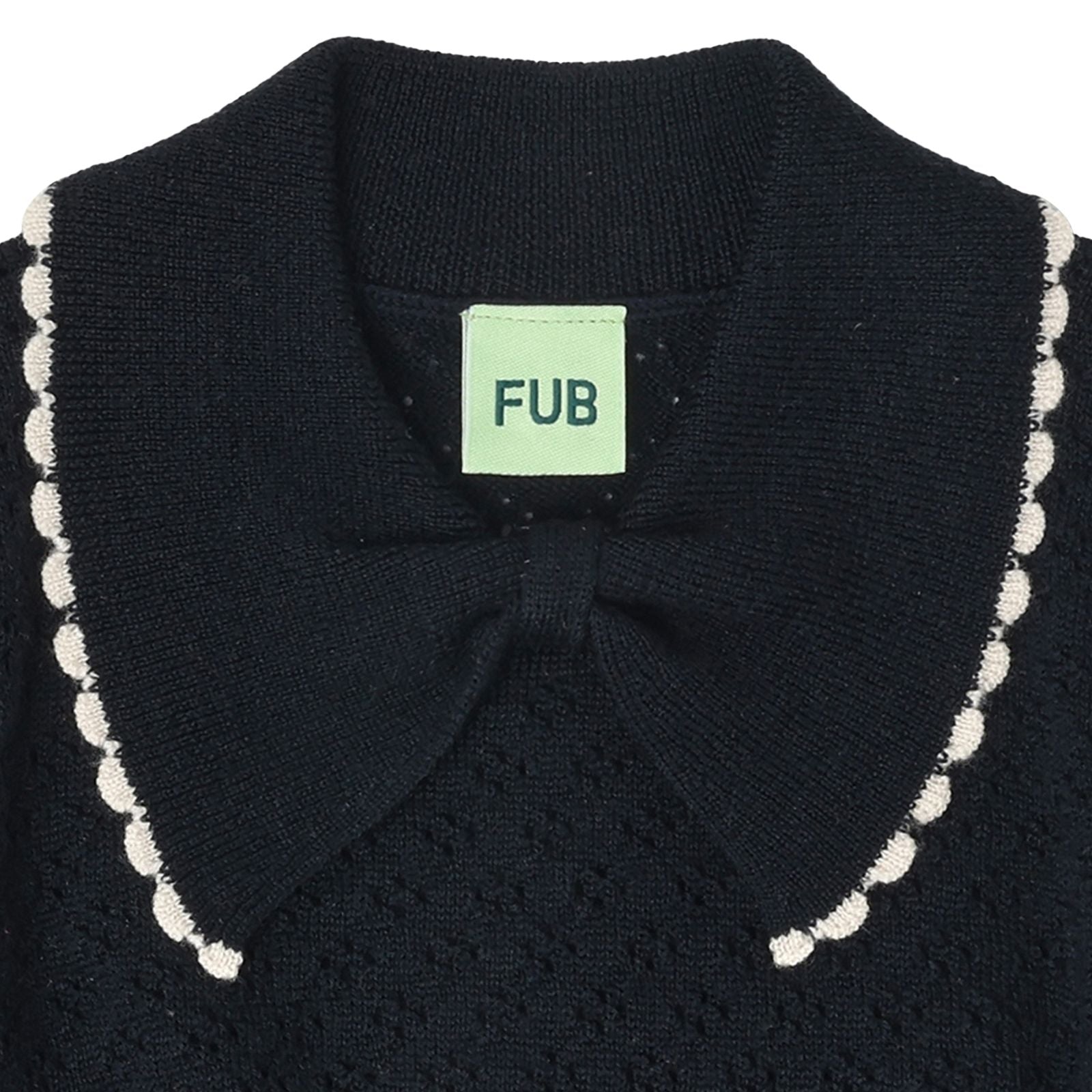 Girls Dark Navy Pointelle Wool Sweater