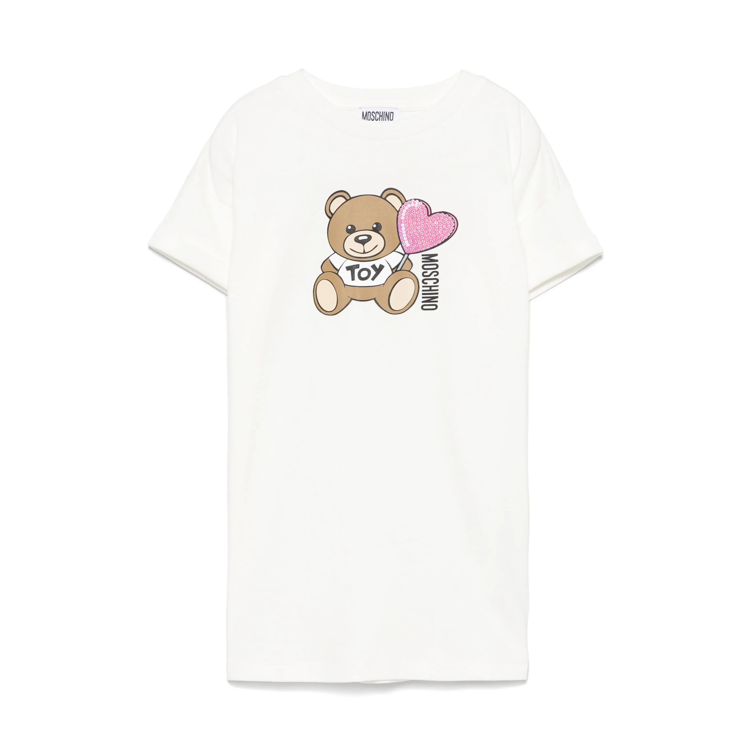 Girls White Teddy Bear Printed Cotton Dress