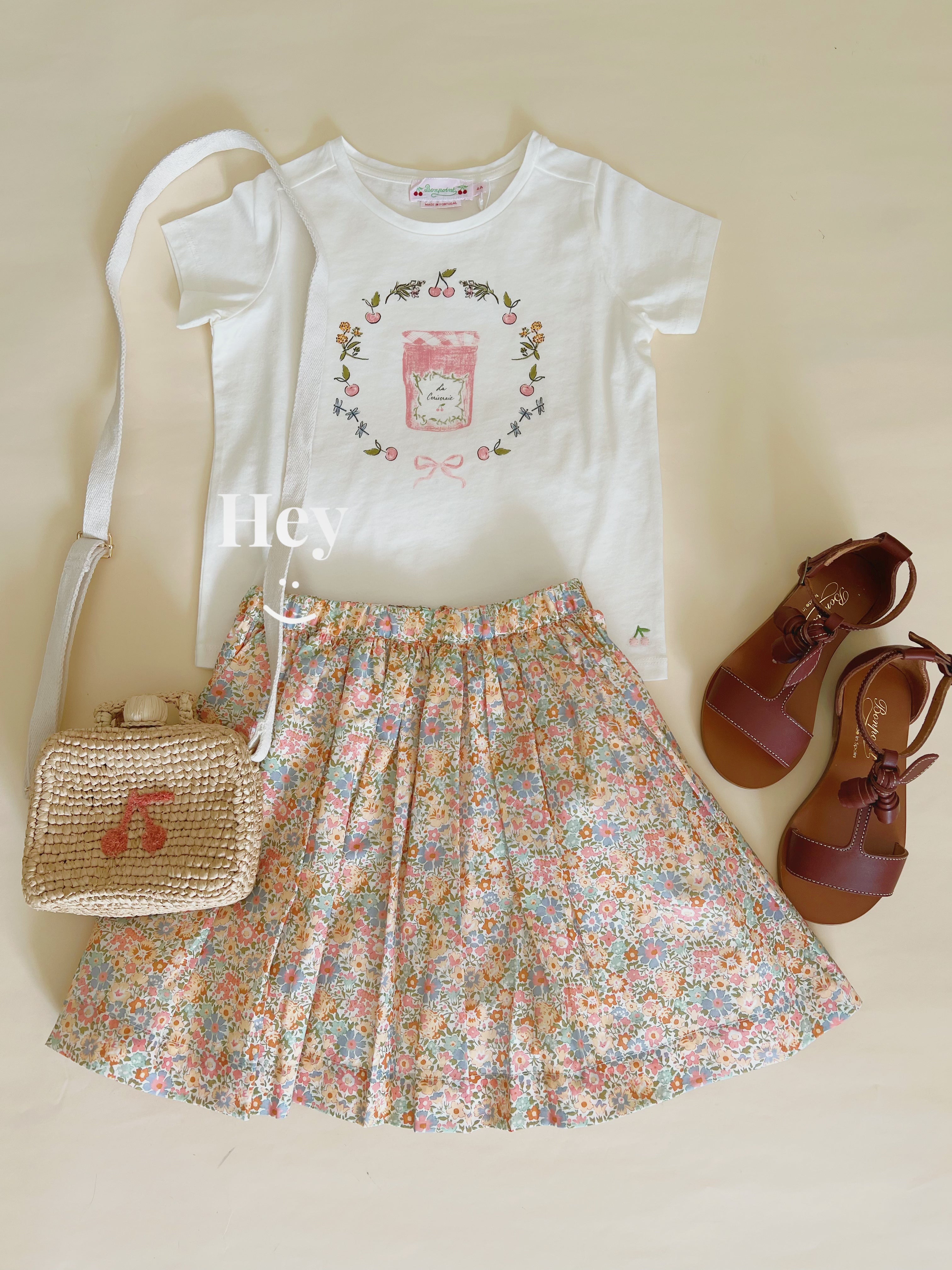 Girls Ivory Printed Cotton T-Shirt