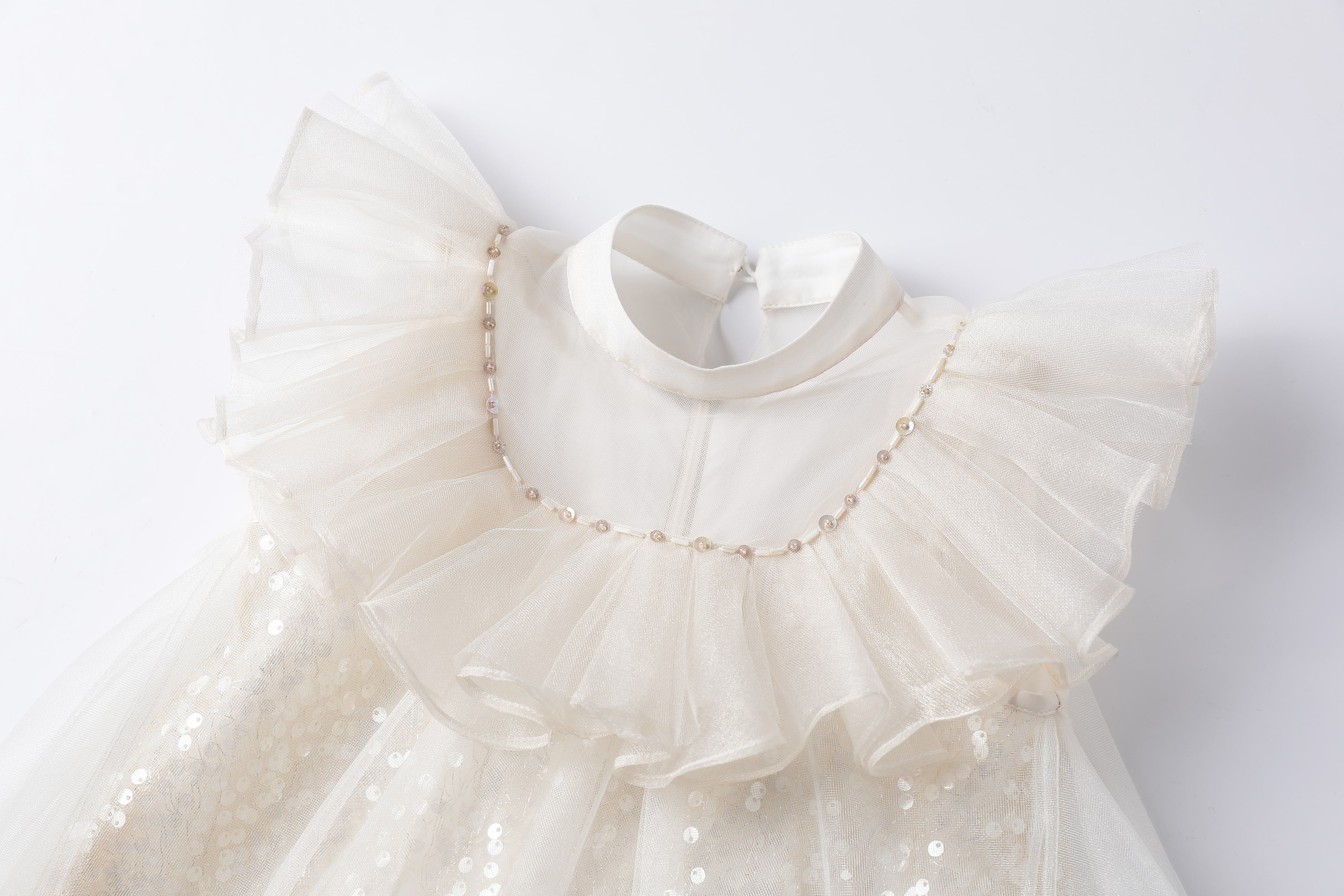 女童星空荷叶领礼服裙