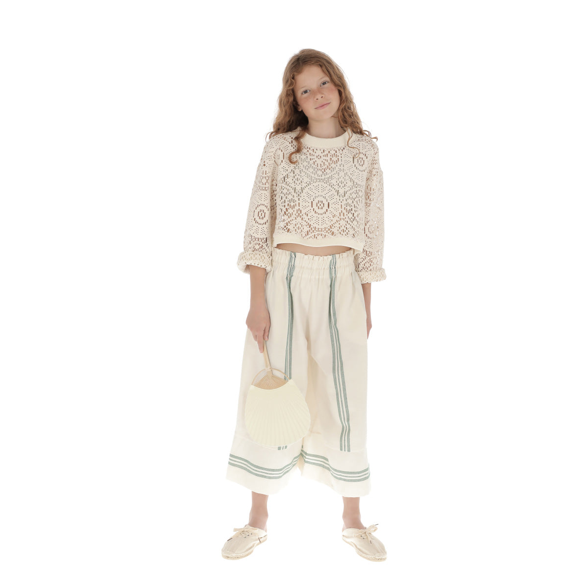 Girls White Hollow Crochet Top