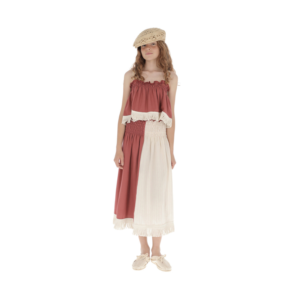 Girls White Stripes Cotton Skirt