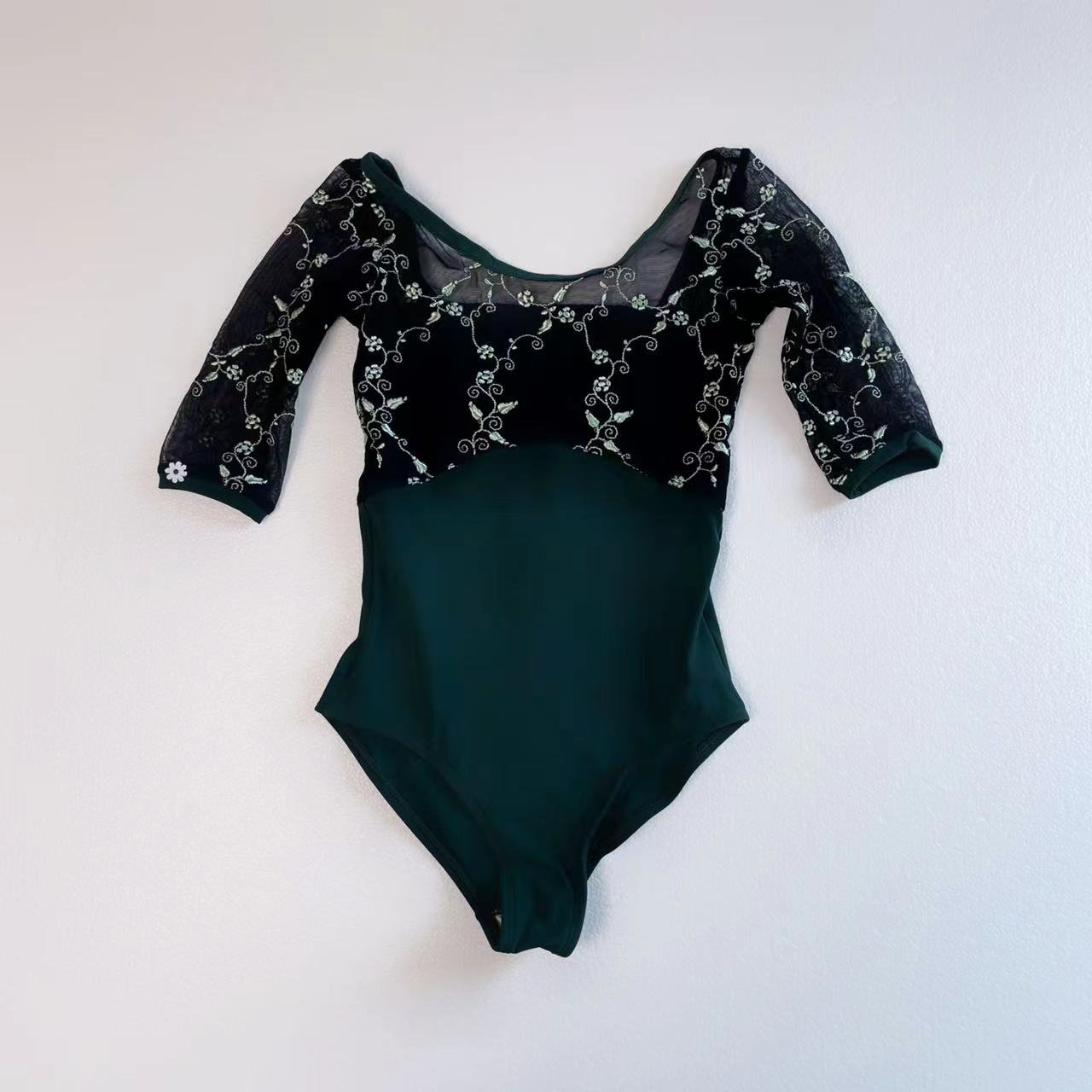 Girls Green Embroidered Ballet Onesies