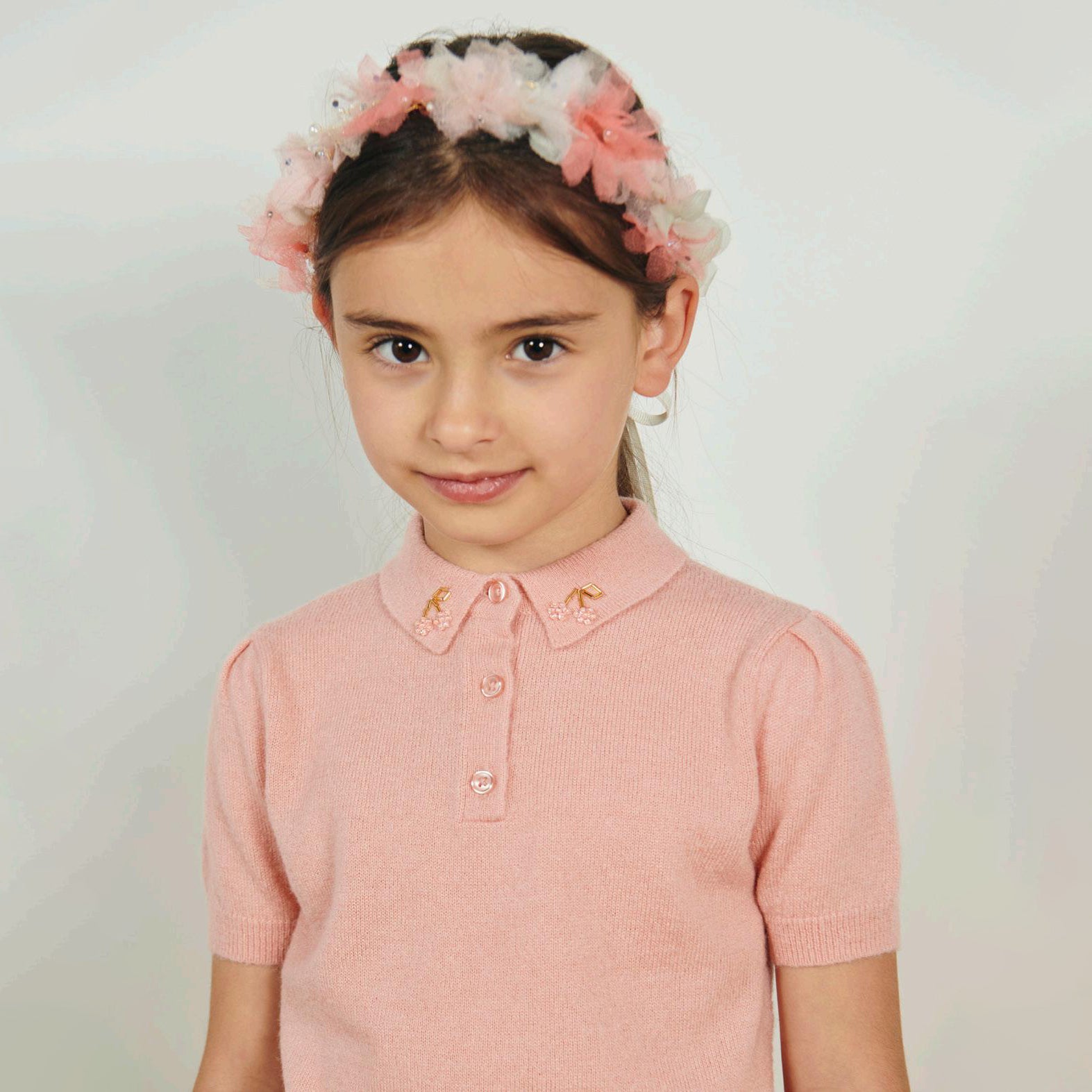 Girls Pink Cotton Polo Shirt