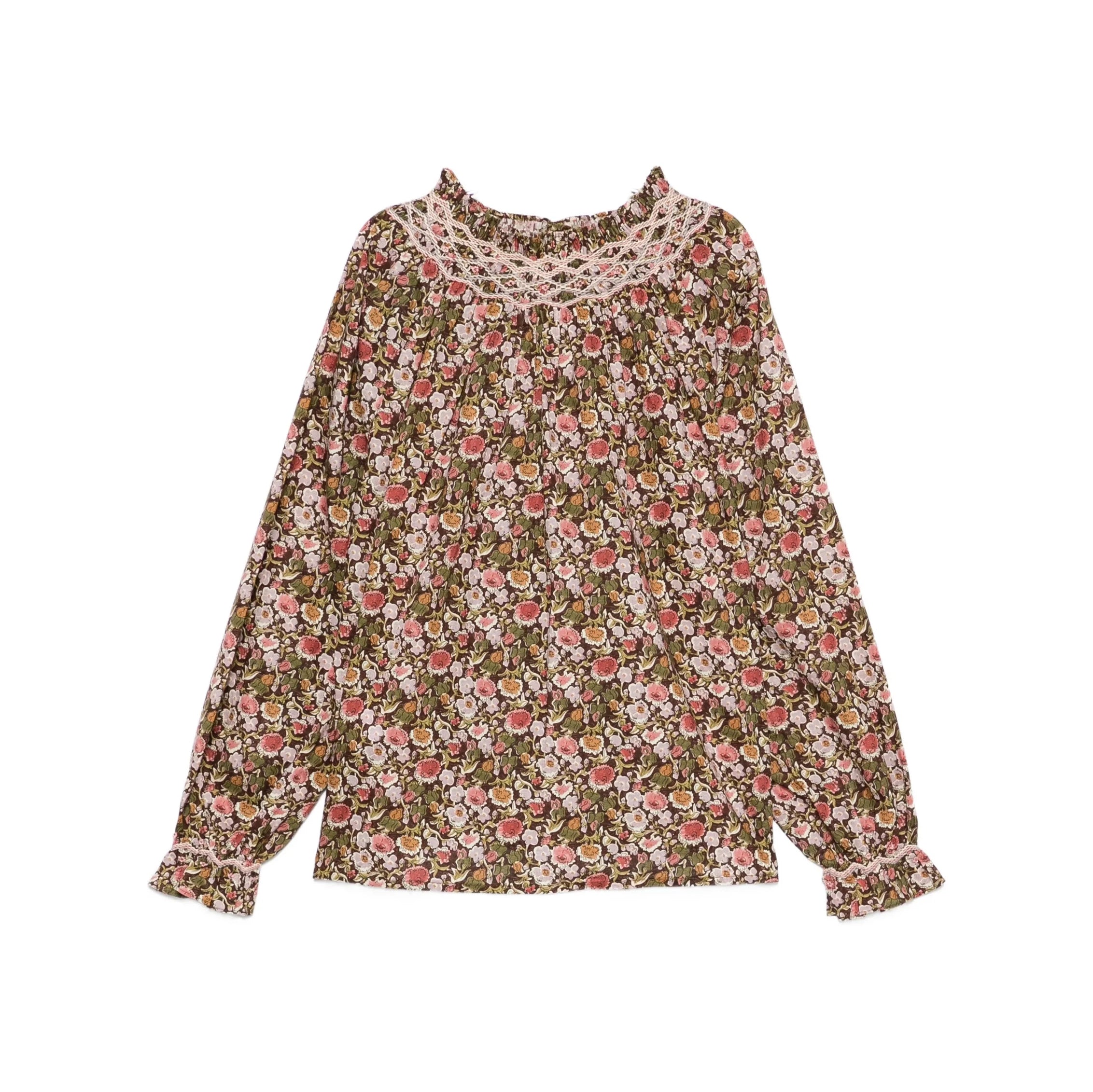 Girls Green Floral Cotton Blouse