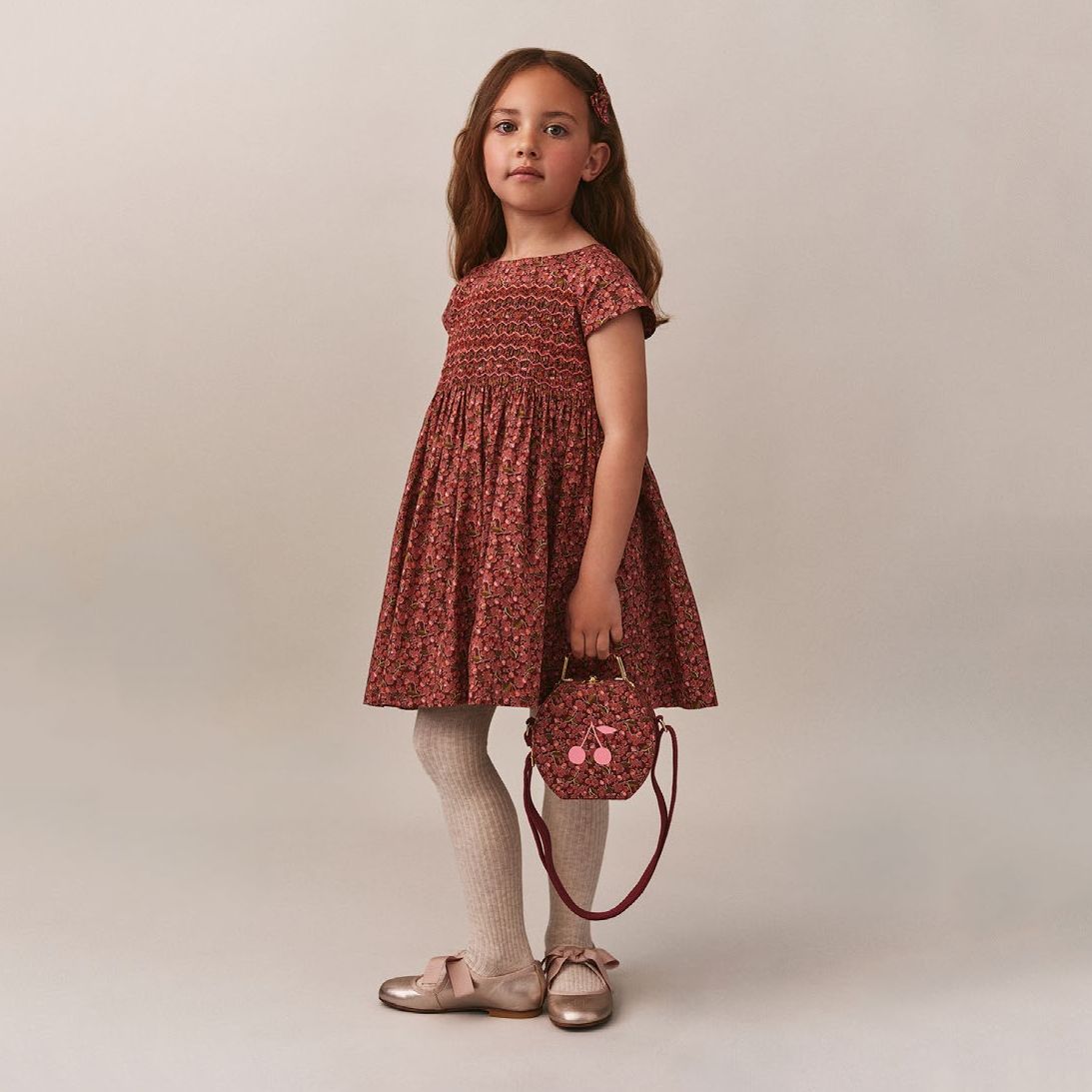 Girls Wine Red Floral Cotton Dress