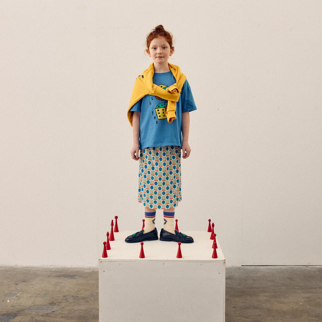 Girls Blue Dots Printed Skirt