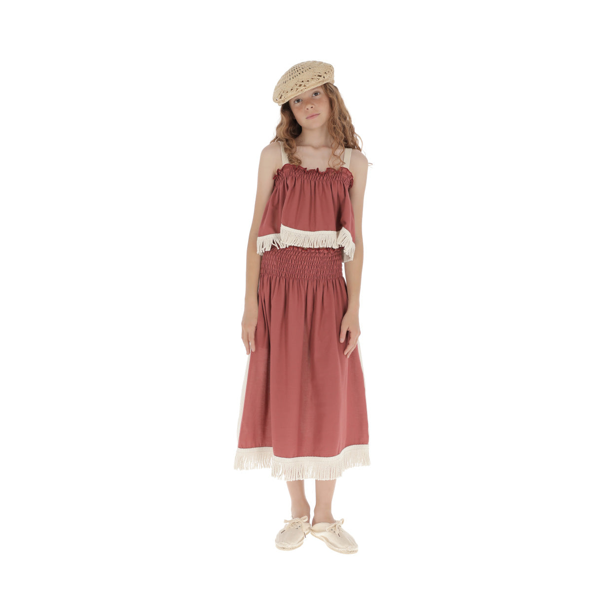 Girls White Stripes Cotton Skirt