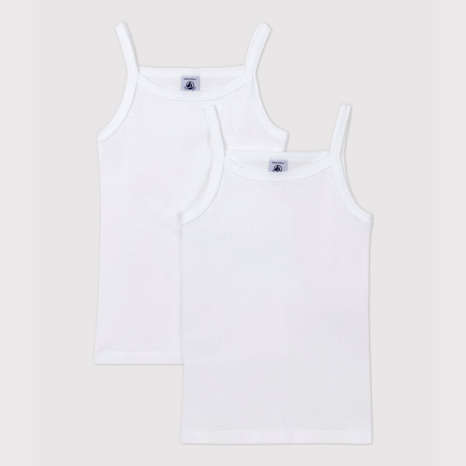 Girls White Cotton Vest Set(2 Pack)